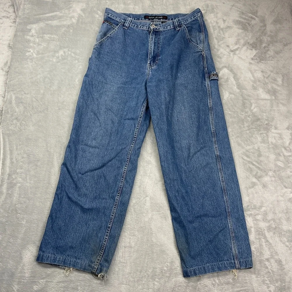 DKNY Jeans Mens 34/32 Blue‎ Denim Workwear Straight Leg Loose Carpenter Outdoor
